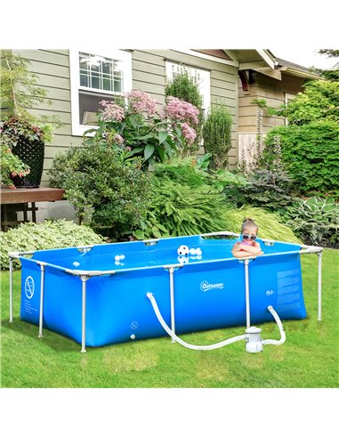 Outsunny Steel Frame Pool with Filter Pump, Filter Cartridge, Reinforced Sidewalls Rust Resistant Above Ground Swimming Pool 252