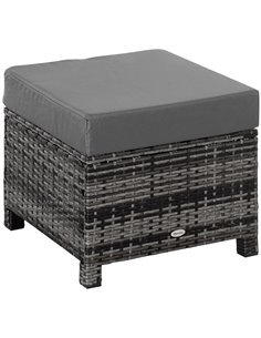 Outsunny Rattan Footstool Wicker Ottoman with Padded Seat Cushion Outdoor Patio Furniture for Garden Poolside Living Room, 50 x 