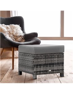 Outsunny Rattan Footstool Wicker Ottoman with Padded Seat Cushion Outdoor Patio Furniture for Garden Poolside Living Room, 50 x  2