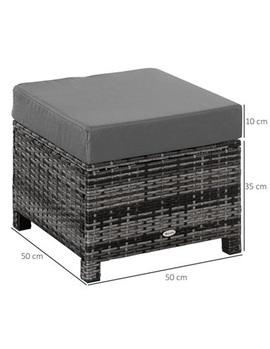 Outsunny Rattan Footstool Wicker Ottoman with Padded Seat Cushion Outdoor Patio Furniture for Garden Poolside Living Room, 50 x 