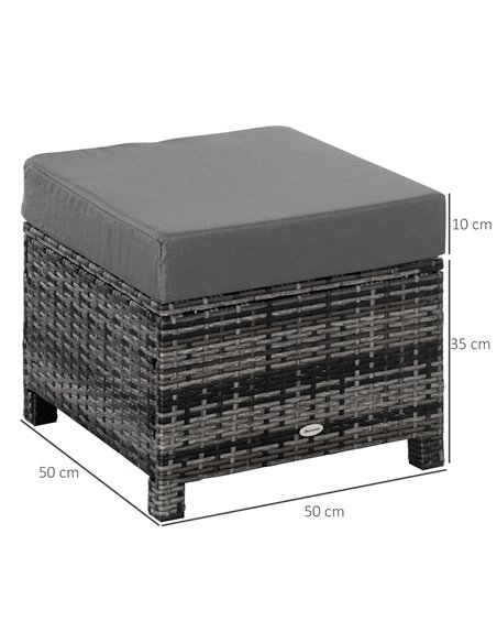 Outsunny Rattan Footstool Wicker Ottoman with Padded Seat Cushion Outdoor Patio Furniture for Garden Poolside Living Room, 50 x  - pic 107029 | FastDaddyshop