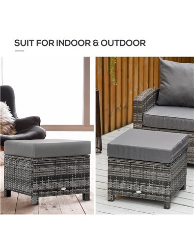Outsunny Rattan Footstool Wicker Ottoman with Padded Seat Cushion Outdoor Patio Furniture for Garden Poolside Living Room, 50 x 