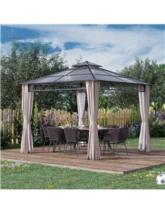 Outsunny 3x3 m Outdoor Polycarbonate Gazebo with Galvanised Steel Frame, Nettings & Curtains 2