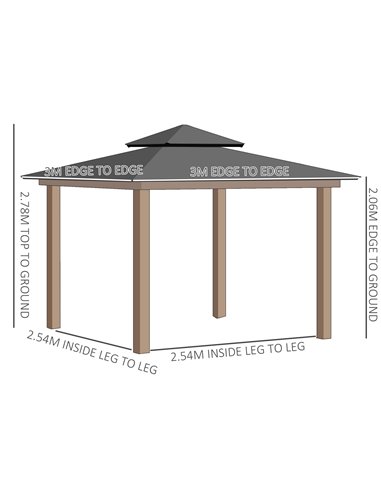Outsunny 3x3 m Outdoor Polycarbonate Gazebo with Galvanised Steel Frame, Nettings & Curtains
