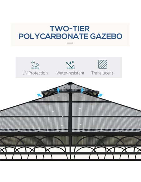 Outsunny 3x3 m Outdoor Polycarbonate Gazebo with Galvanised Steel Frame, Nettings & Curtains - pic 10710 | FastDaddyshop