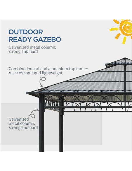 Outsunny 3x3 m Outdoor Polycarbonate Gazebo with Galvanised Steel Frame, Nettings & Curtains - pic 10712 | FastDaddyshop