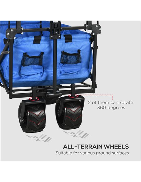 Outsunny Folding Trolley Cart Storage Wagon Beach Trailer 4 Wheels with Handle Overhead Canopy Cart Push Pull for Camping, Blue  - pic 107140 | FastDaddyshop