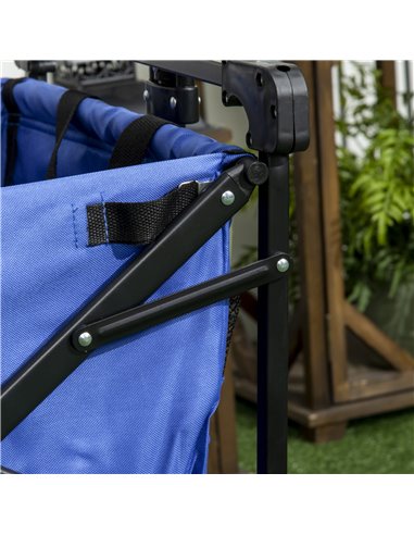 Outsunny Folding Trolley Cart Storage Wagon Beach Trailer 4 Wheels with Handle Overhead Canopy Cart Push Pull for Camping, Blue 