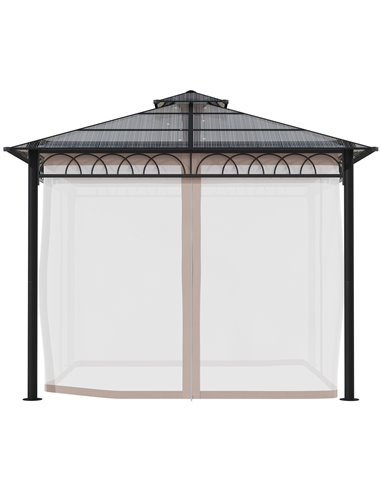 Outsunny 3x3 m Outdoor Polycarbonate Gazebo with Galvanised Steel Frame, Nettings & Curtains