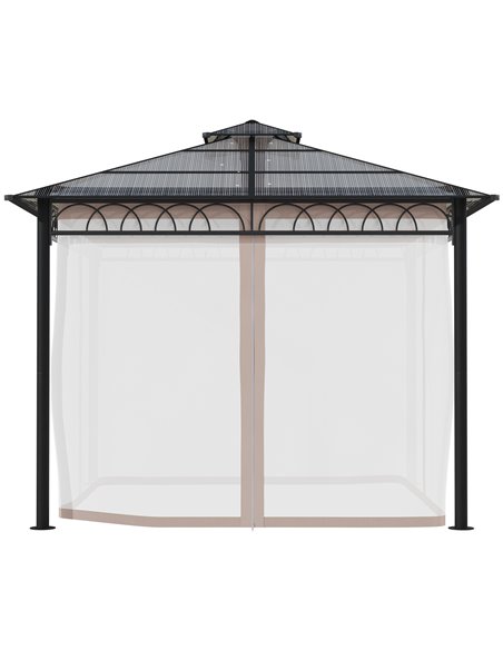 Outsunny 3x3 m Outdoor Polycarbonate Gazebo with Galvanised Steel Frame, Nettings & Curtains - pic 10715 | FastDaddyshop