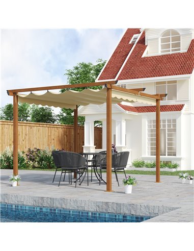 Outsunny 3 x 3 m Outdoor Pergola Canopy Patio Gazebo Sun Shelter with Retractable Roof Aluminium Frame for Garden, Khaki