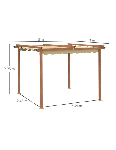 Outsunny 3 x 3 m Outdoor Pergola Canopy Patio Gazebo Sun Shelter with Retractable Roof Aluminium Frame for Garden, Khaki