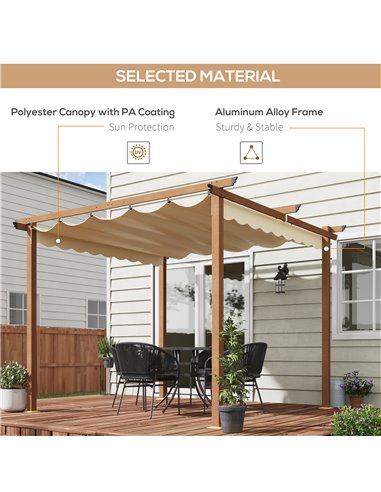 Outsunny 3 x 3 m Outdoor Pergola Canopy Patio Gazebo Sun Shelter with Retractable Roof Aluminium Frame for Garden, Khaki
