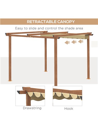 Outsunny 3 x 3 m Outdoor Pergola Canopy Patio Gazebo Sun Shelter with Retractable Roof Aluminium Frame for Garden, Khaki