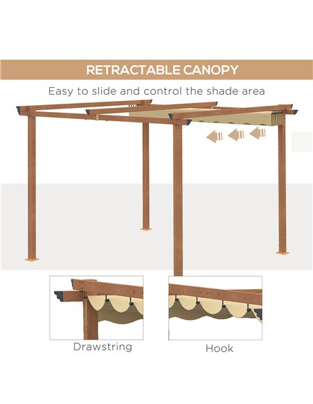 Outsunny 3 x 3 m Outdoor Pergola Canopy Patio Gazebo Sun Shelter with Retractable Roof Aluminium Frame for Garden, Khaki - pic 10719 | FastDaddyshop