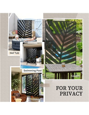 Outsunny Decorative Privacy Screen with Stand, 6.5FT Freestanding Metal Outdoor Divider, Decorative Privacy Panel with Expansion