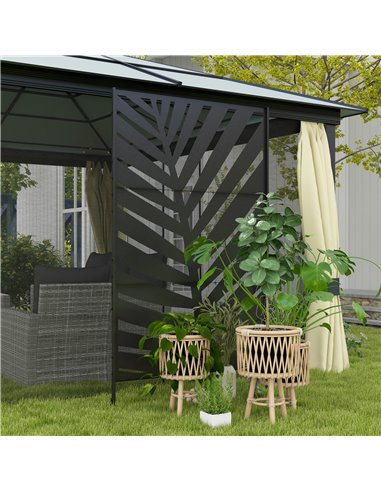 Outsunny Decorative Privacy Screen with Stand, 6.5FT Freestanding Metal Outdoor Divider, Decorative Privacy Panel with Expansion