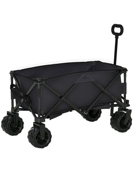 Outsunny Outdoor Folding Garden Trolley on Wheels, Capming Cargo Wagon Cart Trailer w/ Handle, Wheels for Beach Garden, Black 84 - pic 107216 | FastDaddyshop