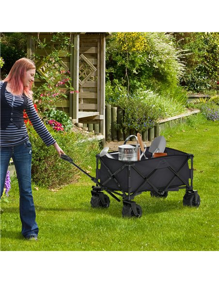Outsunny Outdoor Folding Garden Trolley on Wheels, Capming Cargo Wagon Cart Trailer w/ Handle, Wheels for Beach Garden, Black 84 - pic 107217 | FastDaddyshop