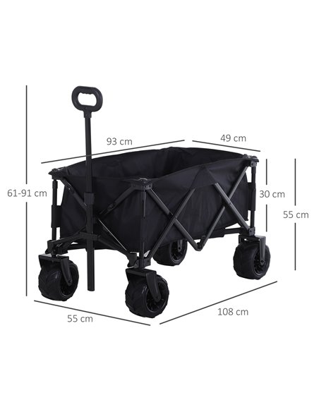 Outsunny Outdoor Folding Garden Trolley on Wheels, Capming Cargo Wagon Cart Trailer w/ Handle, Wheels for Beach Garden, Black 84 - pic 107218 | FastDaddyshop