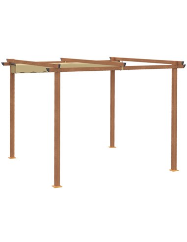 Outsunny 3 x 3 m Outdoor Pergola Canopy Patio Gazebo Sun Shelter with Retractable Roof Aluminium Frame for Garden, Khaki