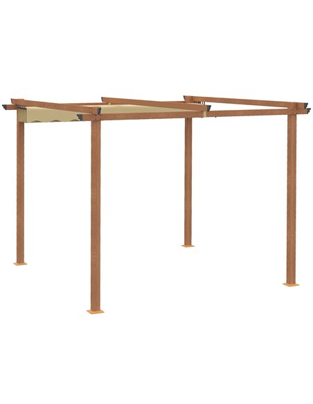 Outsunny 3 x 3 m Outdoor Pergola Canopy Patio Gazebo Sun Shelter with Retractable Roof Aluminium Frame for Garden, Khaki - pic 10722 | FastDaddyshop
