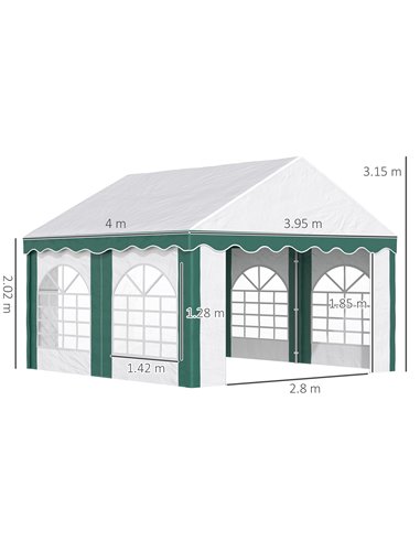 Outsunny 4 x 4m Garden Gazebo with Sides, Galvanised Marquee Party Tent with Four Windows and Double Doors, for Parties, Wedding