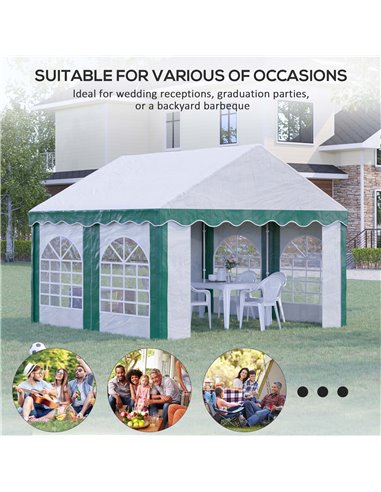 Outsunny 4 x 4m Garden Gazebo with Sides, Galvanised Marquee Party Tent with Four Windows and Double Doors, for Parties, Wedding
