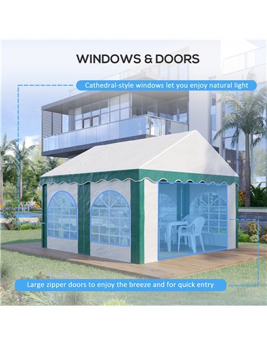 Outsunny 4 x 4m Garden Gazebo with Sides, Galvanised Marquee Party Tent with Four Windows and Double Doors, for Parties, Wedding