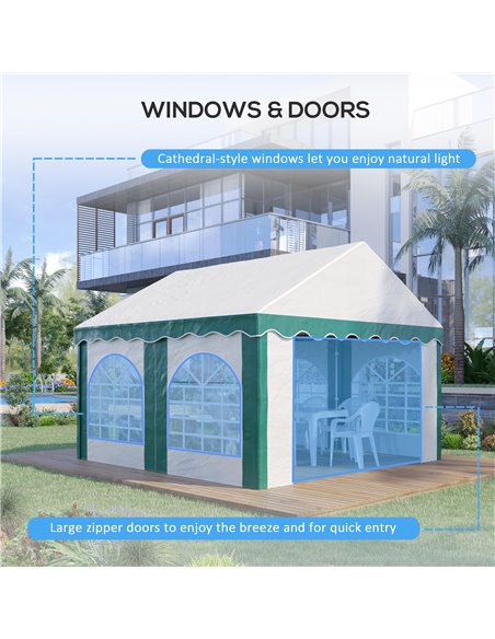 Outsunny 4 x 4m Garden Gazebo with Sides, Galvanised Marquee Party Tent with Four Windows and Double Doors, for Parties, Wedding - pic 10727 | FastDaddyshop