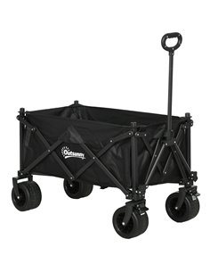 Outsunny Folding Garden Trolley, Outdoor Wagon Cart with Carry Bag, for Beach, Camping, Festival, 120KG Capacity, Black 84H-130V