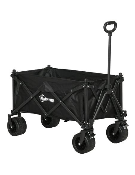 Outsunny Folding Garden Trolley, Outdoor Wagon Cart with Carry Bag, for Beach, Camping, Festival, 120KG Capacity, Black 84H-130V - pic 107279 | FastDaddyshop