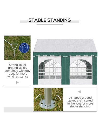 Outsunny 4 x 4m Garden Gazebo with Sides, Galvanised Marquee Party Tent with Four Windows and Double Doors, for Parties, Wedding