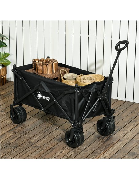 Outsunny Folding Garden Trolley, Outdoor Wagon Cart with Carry Bag, for Beach, Camping, Festival, 120KG Capacity, Black 84H-130V - pic 107280 | FastDaddyshop