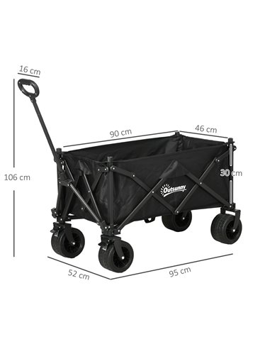 Outsunny Folding Garden Trolley, Outdoor Wagon Cart with Carry Bag, for Beach, Camping, Festival, 120KG Capacity, Black 84H-130V