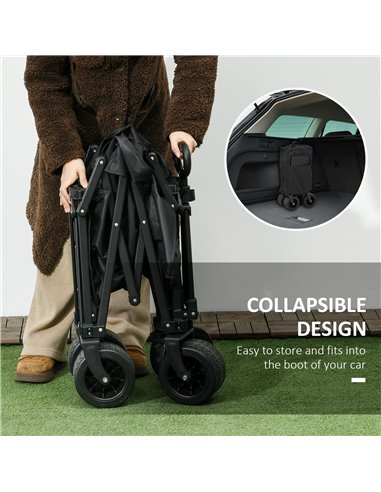 Outsunny Folding Garden Trolley, Outdoor Wagon Cart with Carry Bag, for Beach, Camping, Festival, 120KG Capacity, Black 84H-130V