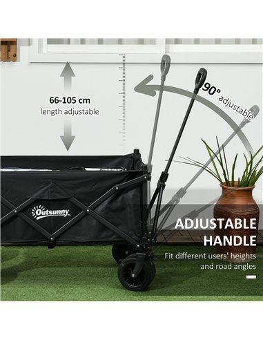 Outsunny Folding Garden Trolley, Outdoor Wagon Cart with Carry Bag, for Beach, Camping, Festival, 120KG Capacity, Black 84H-130V