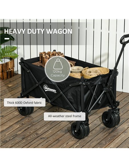 Outsunny Folding Garden Trolley, Outdoor Wagon Cart with Carry Bag, for Beach, Camping, Festival, 120KG Capacity, Black 84H-130V - pic 107284 | FastDaddyshop