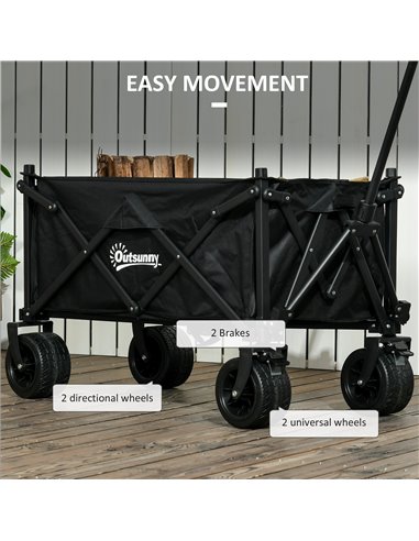 Outsunny Folding Garden Trolley, Outdoor Wagon Cart with Carry Bag, for Beach, Camping, Festival, 120KG Capacity, Black 84H-130V