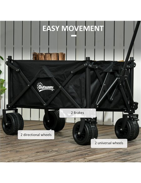 Outsunny Folding Garden Trolley, Outdoor Wagon Cart with Carry Bag, for Beach, Camping, Festival, 120KG Capacity, Black 84H-130V - pic 107285 | FastDaddyshop