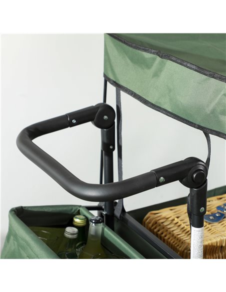 Outsunny Folding Trolley Cart Storage Wagon Beach Trailer 4 Wheels with Handle Overhead Canopy Cart Push Pull for Camping, Green - pic 107403 | FastDaddyshop