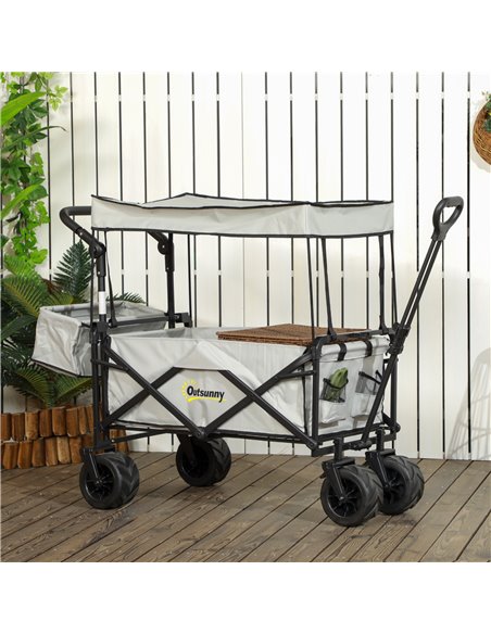 Outsunny Folding Trolley Cart Storage Wagon Beach Trailer 4 Wheels with Handle Overhead Canopy Cart Push Pull for Camping, Grey  - pic 107406 | FastDaddyshop
