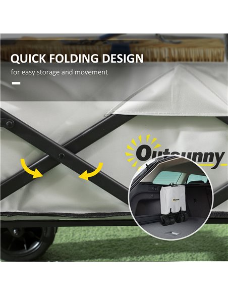 Outsunny Folding Trolley Cart Storage Wagon Beach Trailer 4 Wheels with Handle Overhead Canopy Cart Push Pull for Camping, Grey  - pic 107408 | FastDaddyshop