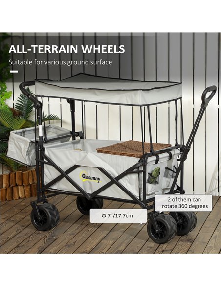 Outsunny Folding Trolley Cart Storage Wagon Beach Trailer 4 Wheels with Handle Overhead Canopy Cart Push Pull for Camping, Grey  - pic 107410 | FastDaddyshop
