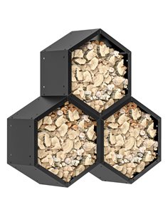 Outsunny Fireplace Log Rack, Steel Firewood Log Holder, 3 Hexagon Boxes, Indoor Outdoor Wood Storage Shelf, 113 x 37 x 113cm, Bl