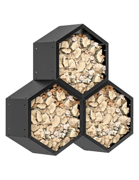 Outsunny Fireplace Log Rack, Steel Firewood Log Holder, 3 Hexagon Boxes, Indoor Outdoor Wood Storage Shelf, 113 x 37 x 113cm, Bl - pic 107477 | FastDaddyshop