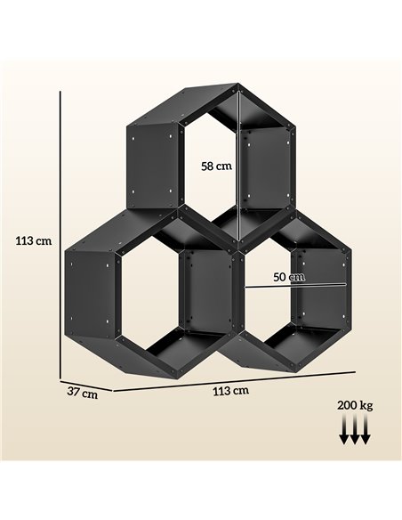 Outsunny Fireplace Log Rack, Steel Firewood Log Holder, 3 Hexagon Boxes, Indoor Outdoor Wood Storage Shelf, 113 x 37 x 113cm, Bl - pic 107479 | FastDaddyshop