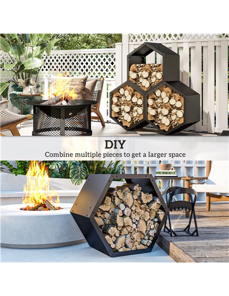 Outsunny Fireplace Log Rack, Steel Firewood Log Holder, 3 Hexagon Boxes, Indoor Outdoor Wood Storage Shelf, 113 x 37 x 113cm, Bl - pic 107482 | FastDaddyshop