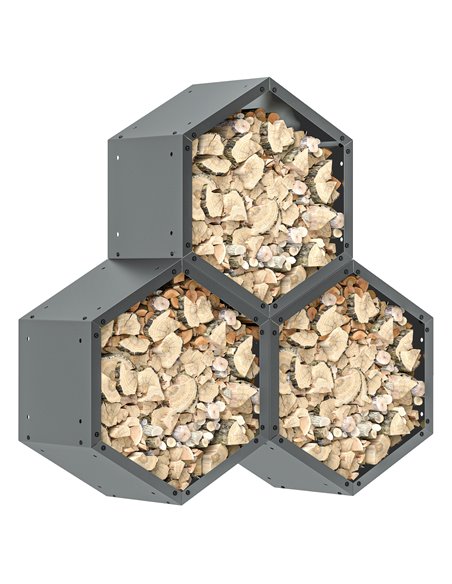 Outsunny Three-Shelf Hexagon Metal Firewood Rack - Grey 842-358V01GY - pic 107486 | FastDaddyshop