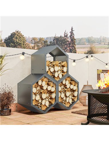 Outsunny Three-Shelf Hexagon Metal Firewood Rack - Grey 842-358V01GY
